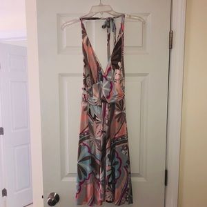 Multi light colored print halter dress